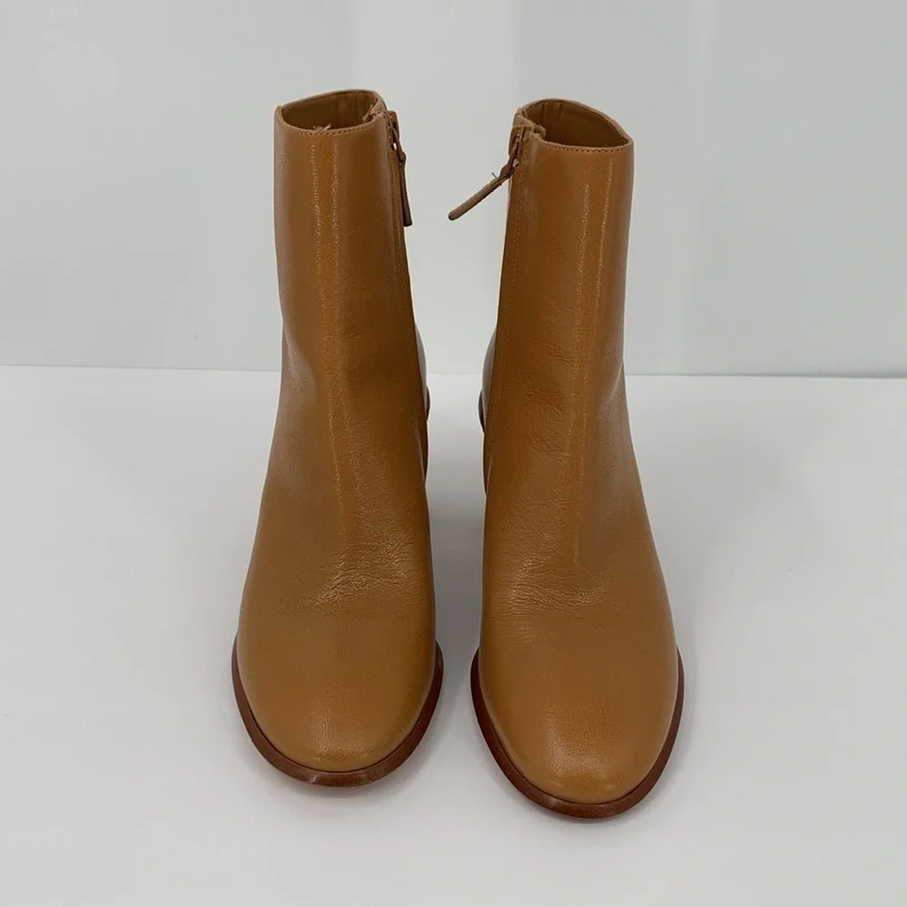 Tory Burch Brooke stamped heel ankle boots brown camel leather chunky heel new 8